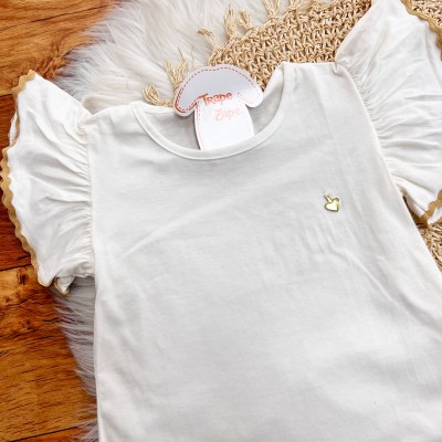 Conj. Blusa com Coração Dourado e Short Saia - Off White e Areia